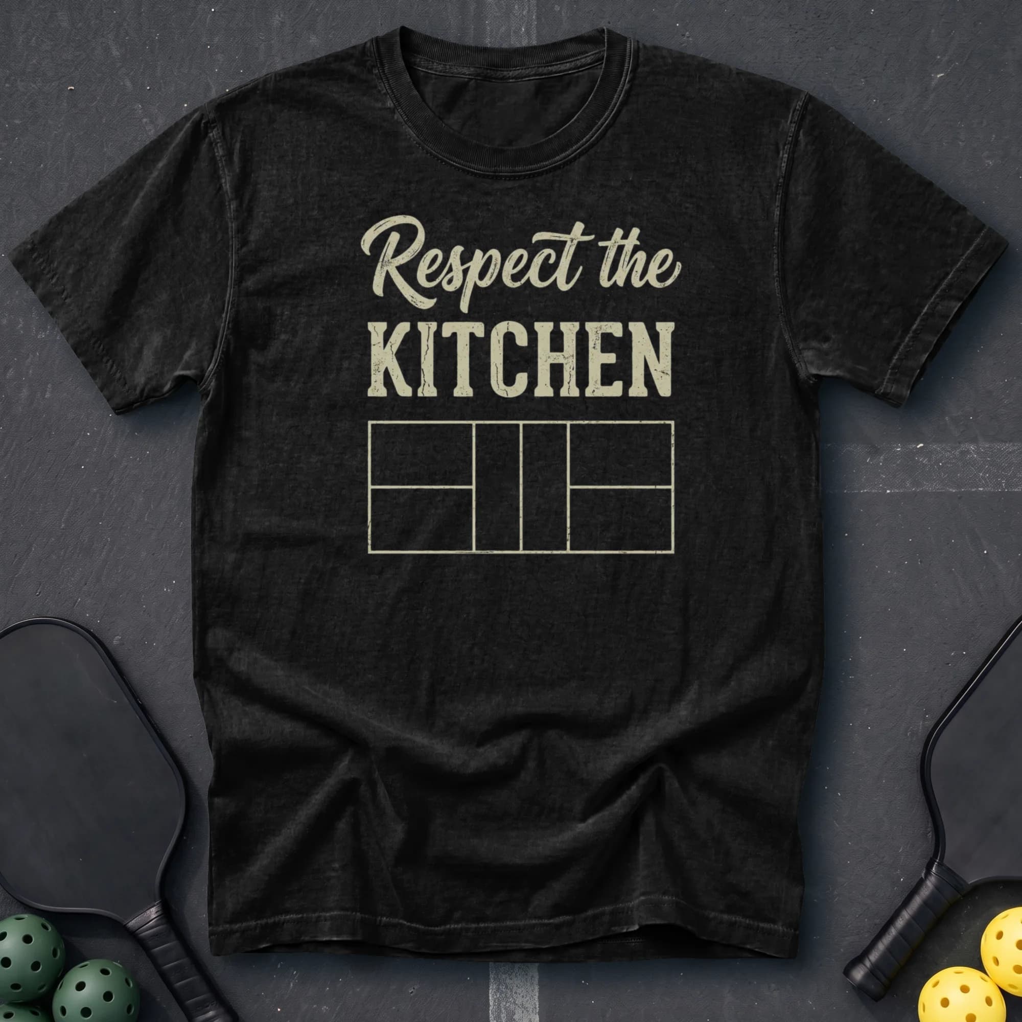 Respect The Kitchen Tee in Black pickleball t-shirt
